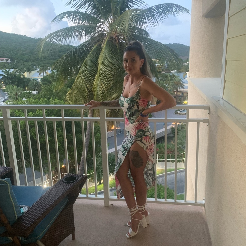 Tropical Print Dress with Slit